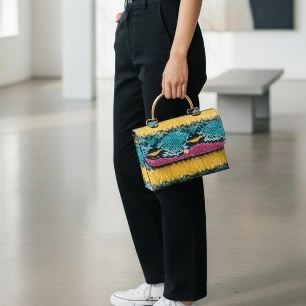 Vegan Multi-colored Snakeskin Pattern Purse Shoulder Bag